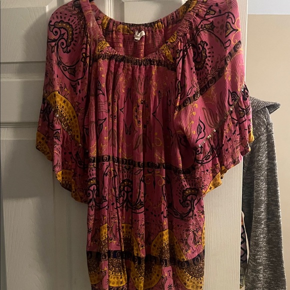 latitude 10 Tops - Bohemian Pink and Yellow Women's Top